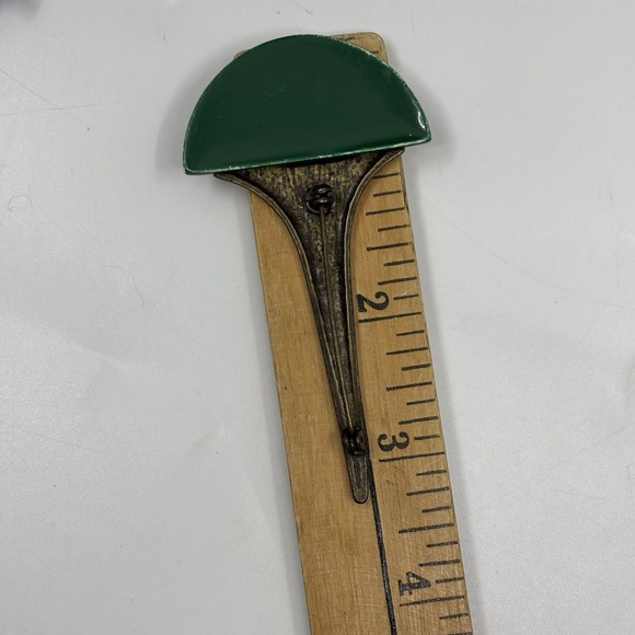 Vintage Art Deco Style Fan Brooch Statement Metal Plastic Bronze Green Pin - Picture 7 of 8